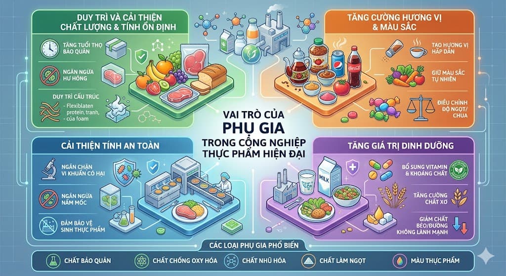 Vai trò của phụ gia trong công nghiệp thực phẩm hiện đại