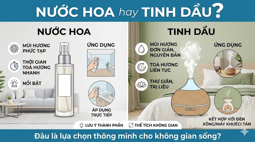 Nước Hoa hay Tinh Dầu? Đâu là lựa chọn thông minh cho không gian sống?